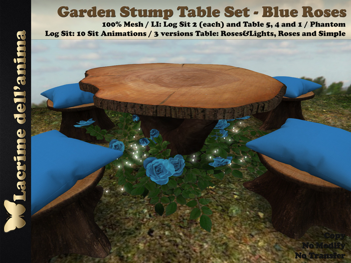(BOX) Garden Stump Table Set - Blue Roses