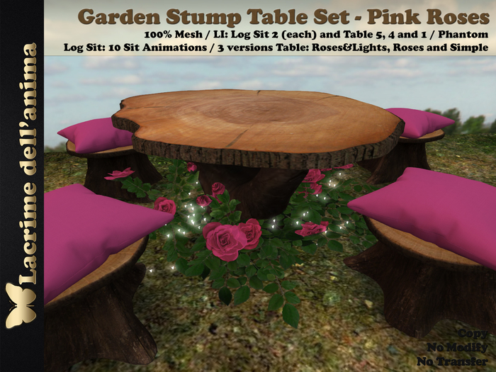 Garden Stump Table Set - Pink Roses