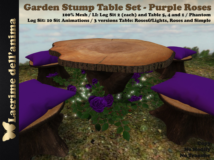Garden Stump Table Set - Purple Roses