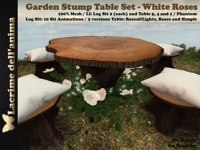 (BOX) Garden Stump Table Set - White Roses
