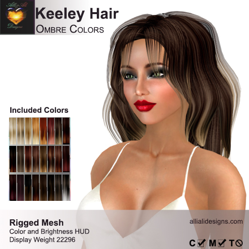 A&A Keeley Hair Ombre Colors Pack. Rigged Mesh Long Womens Hairstyle