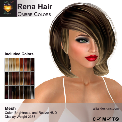 A&A Rena Hair Ombre Colors Pack. Mesh short bob hairstyle