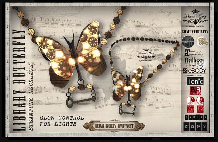PIXEL BOX - Necklace Steampunk Library Butterfly (b)