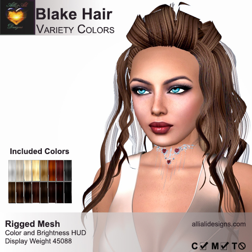 A&A Blake Hair Variety Colors Pack. Rigged Mesh Hairstyle