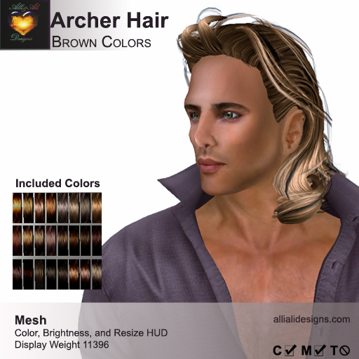 A&A Archer Hair Brown Colors Pack. Mens Mesh Hairstyle