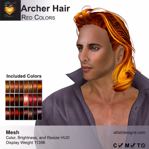 A&A Archer Hair Red Colors Pack. Mens Mesh Hairstyle
