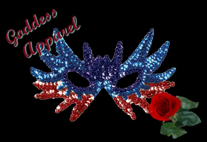 *Goddess* Blue & Red Sequined mask