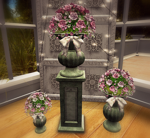 CJ Roses pink in Urn & Pedestal Set