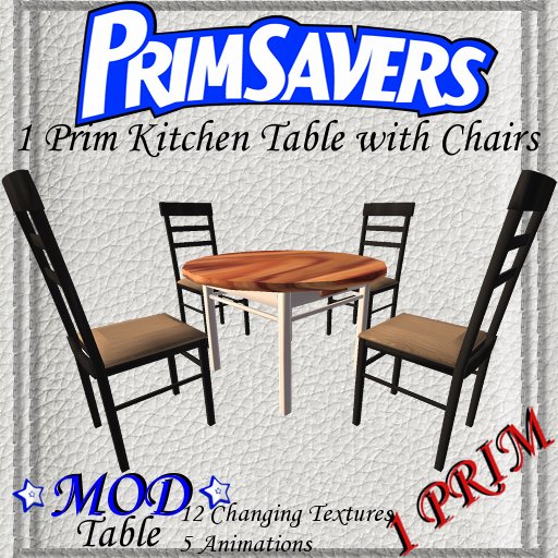 PrimSavers - 1 Prim Kitchen Round Table + 4 Chairs Parallel
