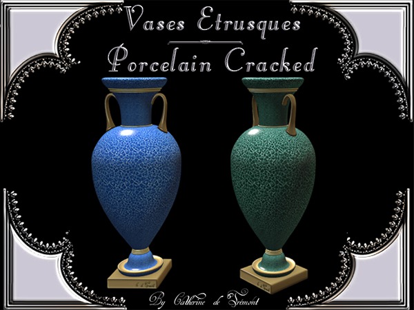 "CdT" Vases "Etrusques" Porcelain Craked