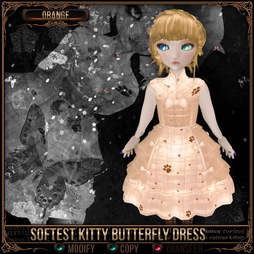 Mesh =^.^= Curious Kitties Unreal Fuzz - Softest Kitty Butterfly Dress - Orange