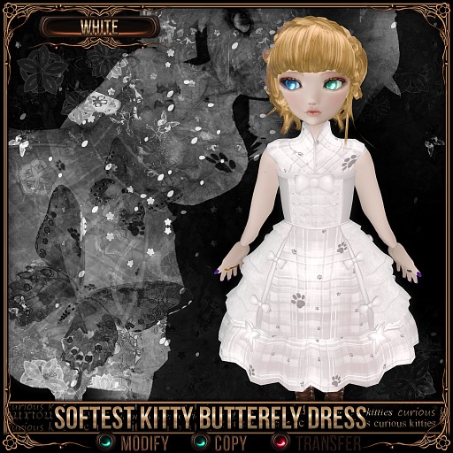 Mesh =^.^= Curious Kitties Unreal Fuzz - Softest Kitty Butterfly Dress - White