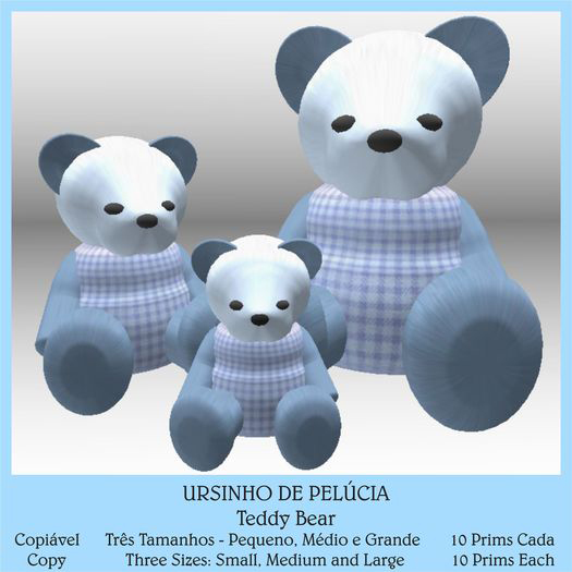 Urso de Pelucia - P, M e G - Azul - Lua - Copiavel 