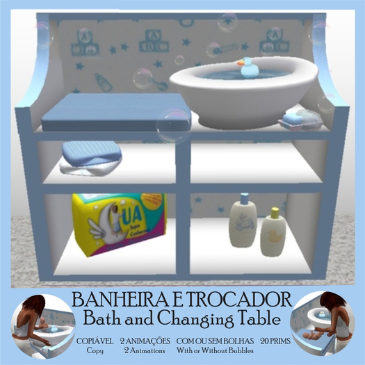 Banheira e Trocador de Bebe Azul - Lua - Copiavel