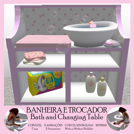 Banheira e Trocador de Bebe Rosa - Lua - Copiavel