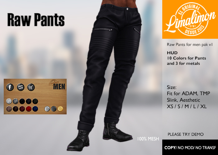 [LL] RAW Pants Pack v1 - ADAM, Slink, TMP, Aesthetic, standar sizes. with HUD 