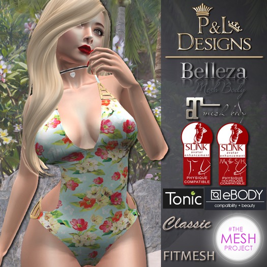 [P&L] - One Piece Swimsuit Blue and Red Floral