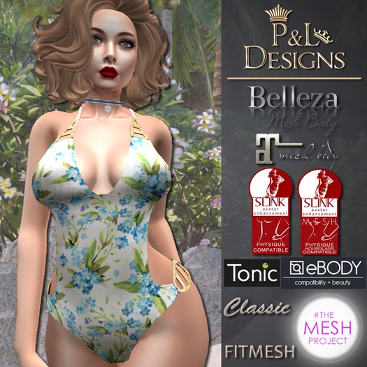[P&L] - One Piece Swimsuit Blue and White Floral