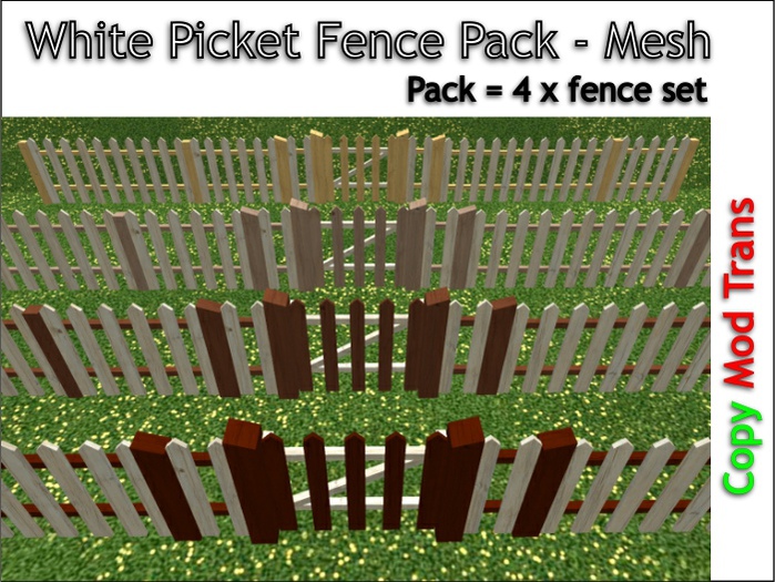 Mesh Picket Fence with Gate - White Pack, 4 Sets different posts