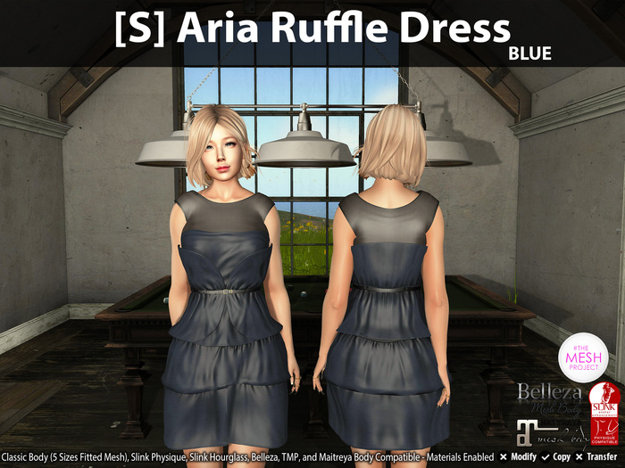 [S] Aria Ruffle Dress Blue
