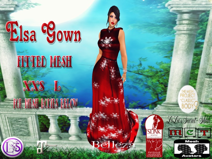.~LS~ELSA FITTED MESH GOWN {RED}