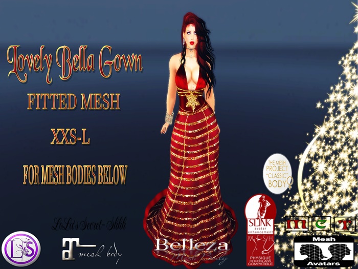 .~LS~LOVELY BELLA FITTED MESH GOWN {RED}