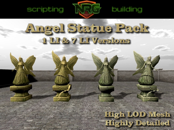 *NRG* Angel Statue Pack - Highly Detailed - High LOD Mesh - Full Permissions - 4 Different Styles - 1 LI & 7 LI Versions