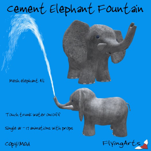 Second Life Marketplace !FA! Concrete Elephant Fountain