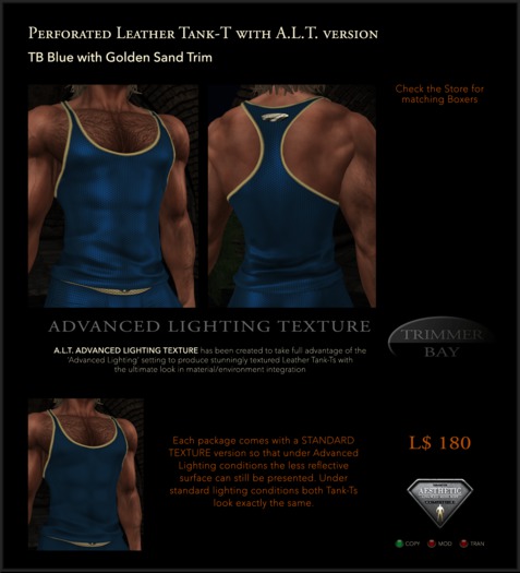 Perforated Leather Tank-T in TB Blue with Golden Sand Trim - includes an ADVANCED LIGHTING TEXTURE version