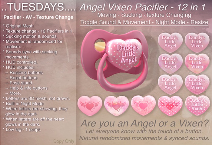 DEMO Tuesdays Angel Vixen Pacifier / Binky - Texture Change
