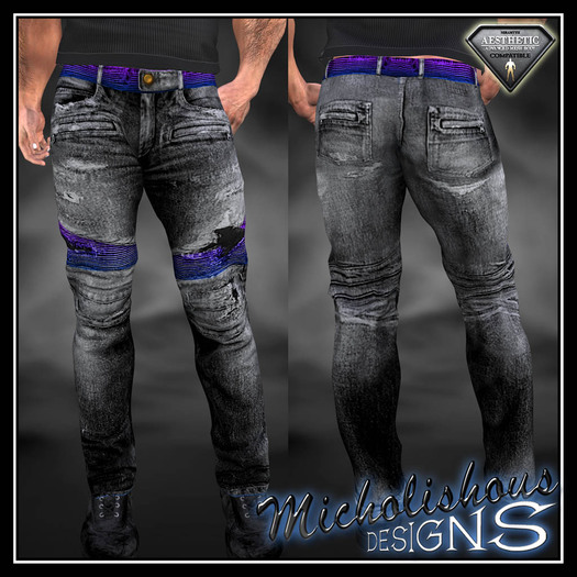 * Mikolishous Designs * Jeans Balmain Thrashed [Blk-PurpAccnts]