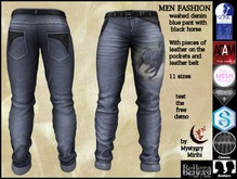 Fashion jean's washed blue denim black horse fitmesh 11 sizes