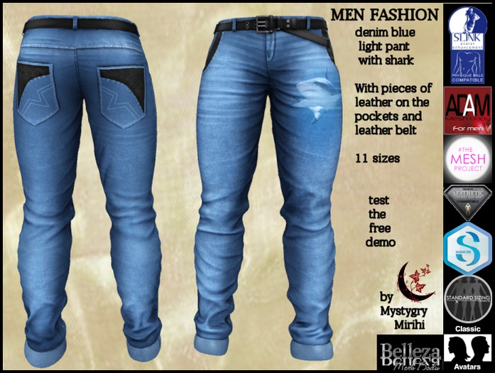 Men Fashion jean's blue light denim shark fitmesh 11 sizes