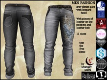 Men Fashion jean's grey denim leopard fitmesh 11 sizes