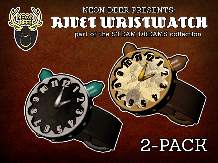 [[Neon Deer]] STEAM DREAMS - Rivet Wristwatch (2-Pack) (Boxed)