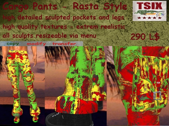 *TSIX BOX 164 High Quality Cargo Pants Rasta Style*