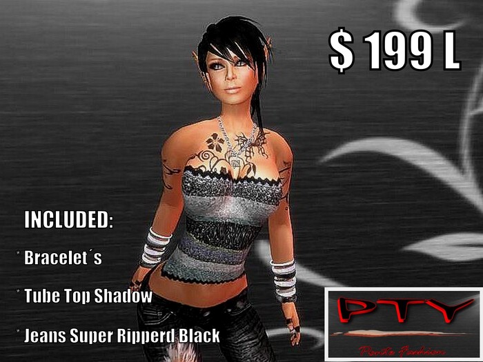 **PTY** Tube Top Grey and Jeans Super Ripperd Black