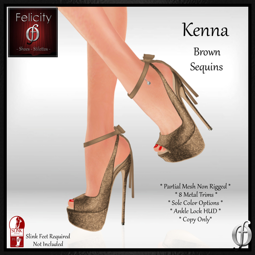 *Felicity* Kenna Stilettos - Brown Sequins High Heel Shoes Open Toe Pumps (8 Metal Trim/5 Sole Options) for Slink