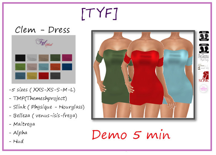 [TYF] Clem - Dress - TMP/slink/belleza/maitreya/mesh DEMO