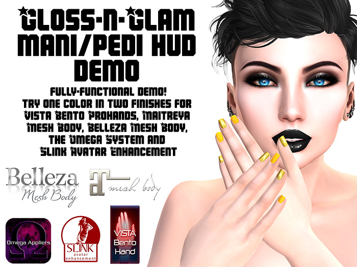 DEMO *Carnival Punk* Gloss-n-Glam Nail HUDs for Vista Bento Pro Hands, Maitreya, Belleza, Slink, Omega