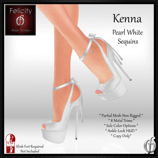 *Felicity* Kenna Stilettos - Pearl White High Heel Shoes Open Toe Pumps (8 Metal Trim/5 Sole Options) for Slink