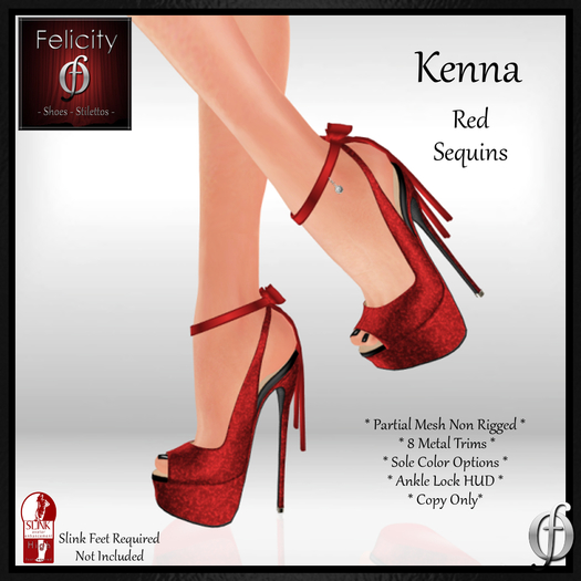 *Felicity* Kenna Stilettos - Red Sequins High Heel Shoes Open Toe Pumps Peep Toe (8 Metal Trim/5 Sole Options) for Slink