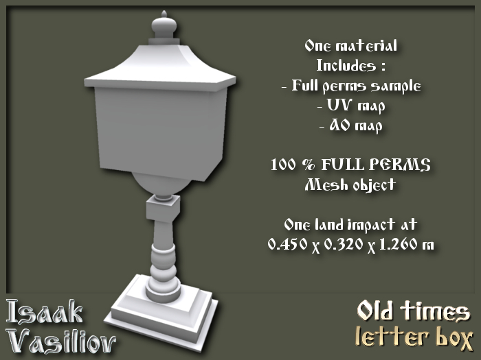 Old days letter box - 1 LI - FULL PERMS Mesh object