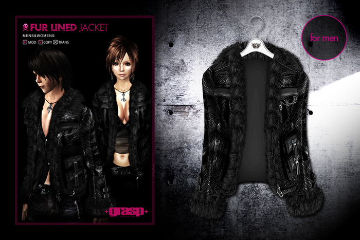 +grasp+/fur lined jacket/Black Python/mens