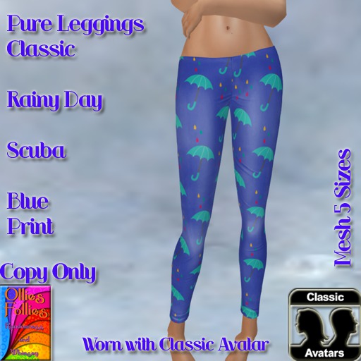 Pure Leggings Classic Rainy Day Scuba Blue Print ~OF~ Boxed