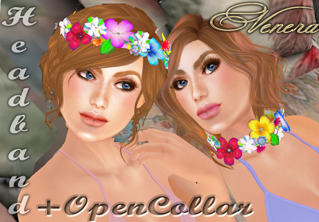 Second Life Marketplace - Venera Flowers Mesh Headband + OpenCollar