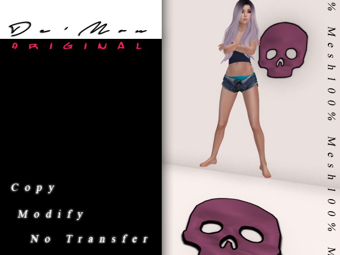 .::De'Mon::. Skull Pose Mat and Wall Hanger - Pink