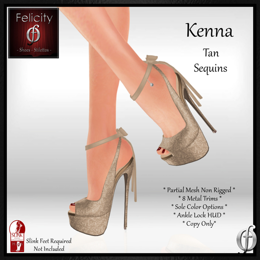 *Felicity* Kenna Stilettos - Tan Sequins High Heel Shoes Open Toe Pumps (8 Metal Trim/5 Sole Options) for Slink