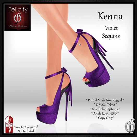 *Felicity* Kenna Stilettos - Violet Purple Sequins High Heel Shoes Open Toe Pump (8 Metal Trim/Sole Options) for Slink