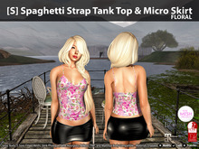 [S] Spaghetti Strap Tank Top & Micro Skirt Floral